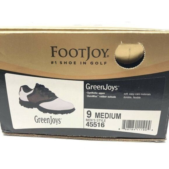 FootJoy Size 9 Cleated Plain Toe Twin Saddle Shoes Golf Sneakers White Brown